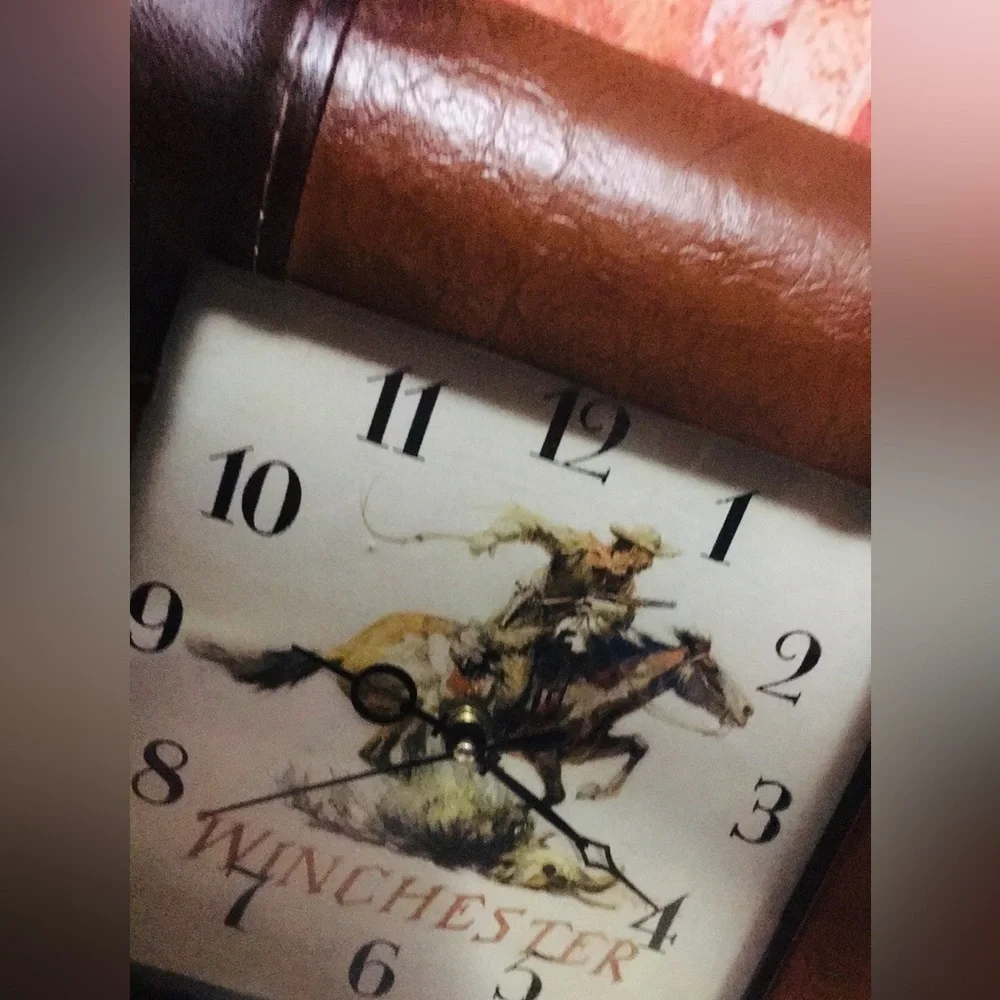 Vintage Winchester Riffle Leather Framed Square Wall Clock